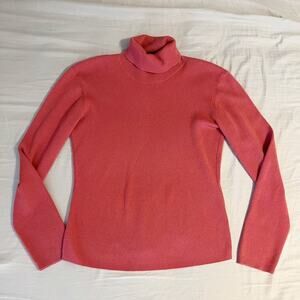 Saks Fifth Avenue Pink Cashmere Turtleneck Ribbed Sweater Size Large